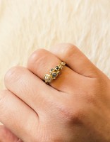 Diamond Cluster Ring with Antique Round Diamond in 14k Yellow Gold