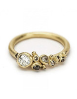 Diamond Cluster Ring with Antique Round Diamond in 14k Yellow Gold