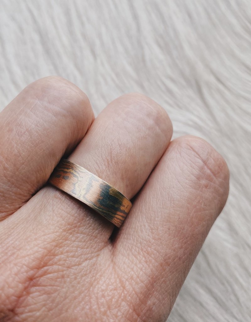 Nick Engel Organic Mokume Mixed Metal Tri-Color Band in 18k Gold