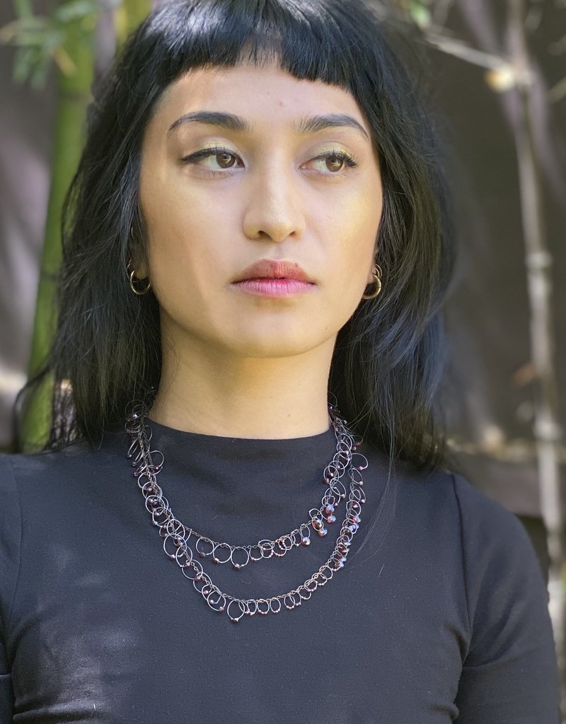 Long Garnet Bead Loops Necklace