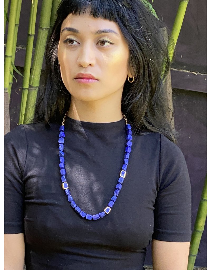Lapis Bead Necklace with 22k Gold Chain 