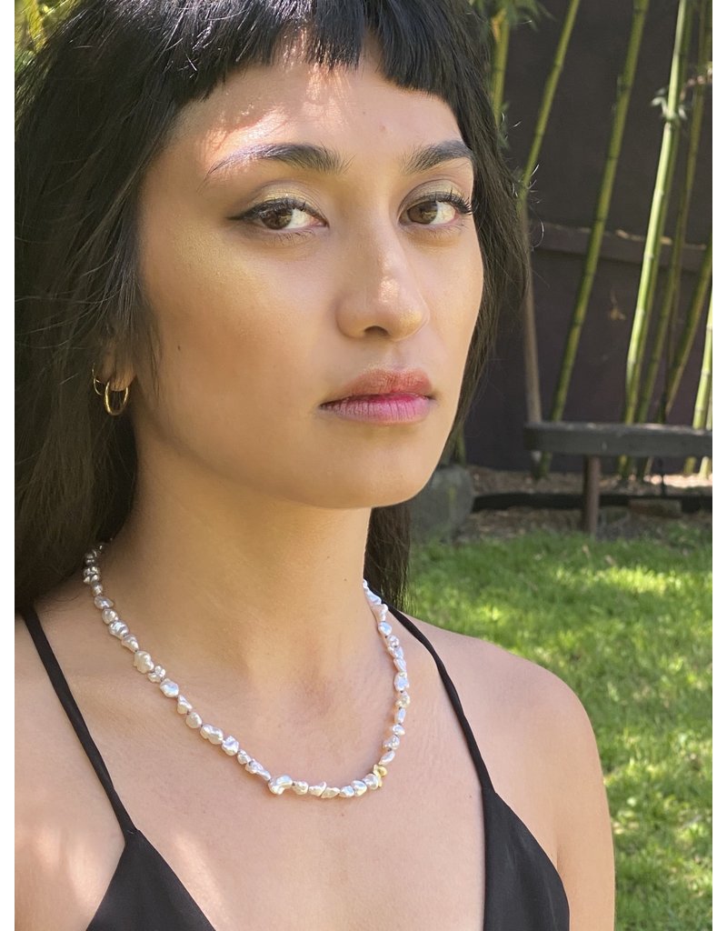 keshi pearl necklace with gold bead white diamonds keshi pearl necklace with gold bead white diamonds