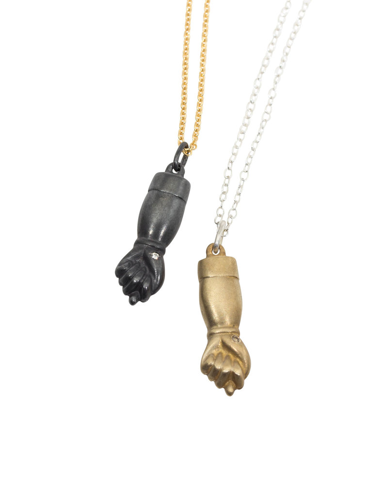 Hand of Figa Pendant in Yellow Bronze with Cognac Diamond