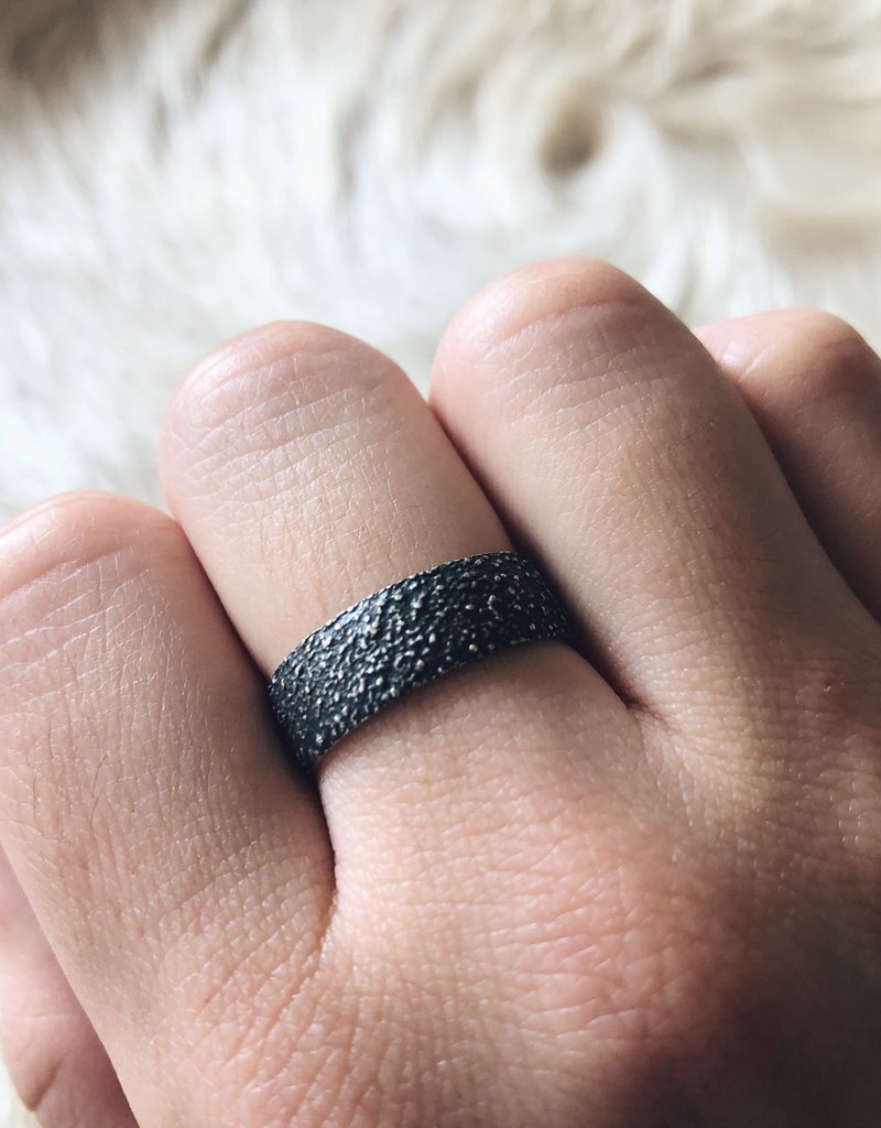 Wide Sand Band in Oxidized Silver