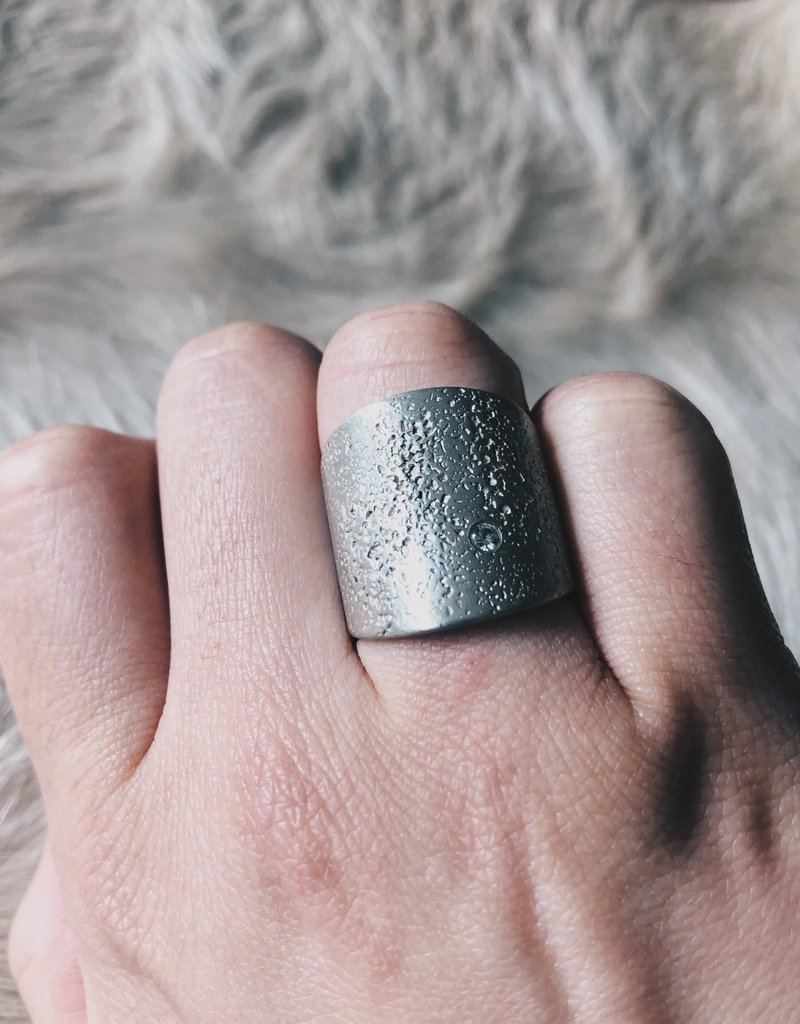 Textured Topography Cuba Ring in Silver with 2.5 mm White Sapphire