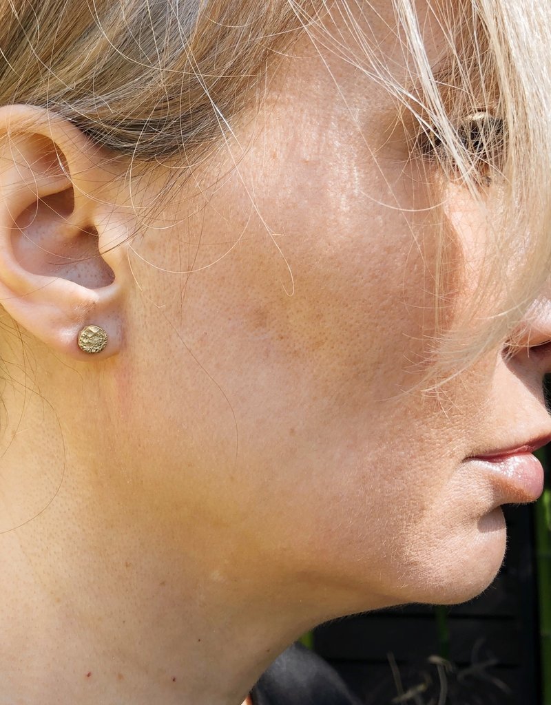 Mini Topography Post Earrings in Yellow Bronze