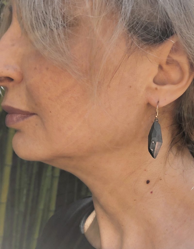 Flat Faceted Earrings in Oxidized Silver