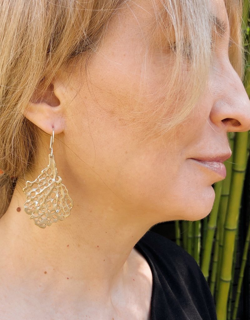 Koraru Coral Earrings with Six White Sapphires in Bronze