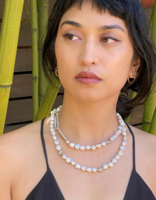Keshi Pearl Necklace with Grey Diamonds set in Organic Silver Beads