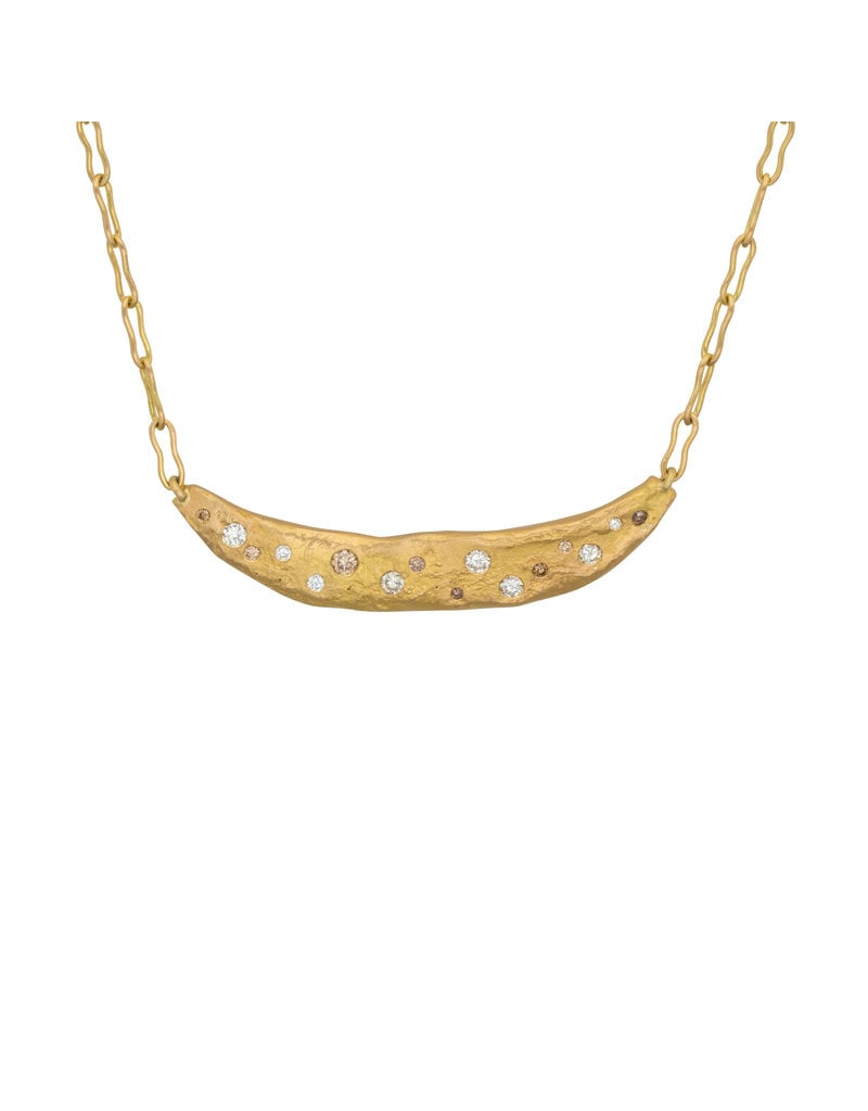 Custom Bar Necklace in 18k Gold with White and Cognac Diamonds