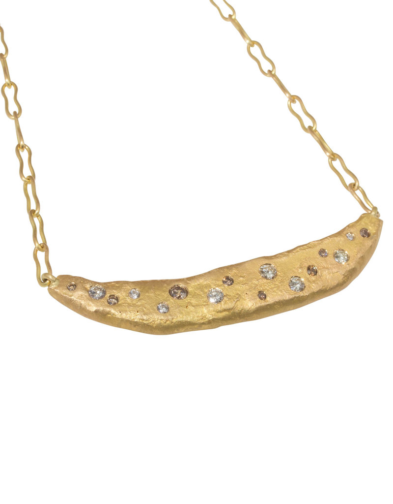 Custom Bar Necklace in 18k Gold with White and Cognac Diamonds