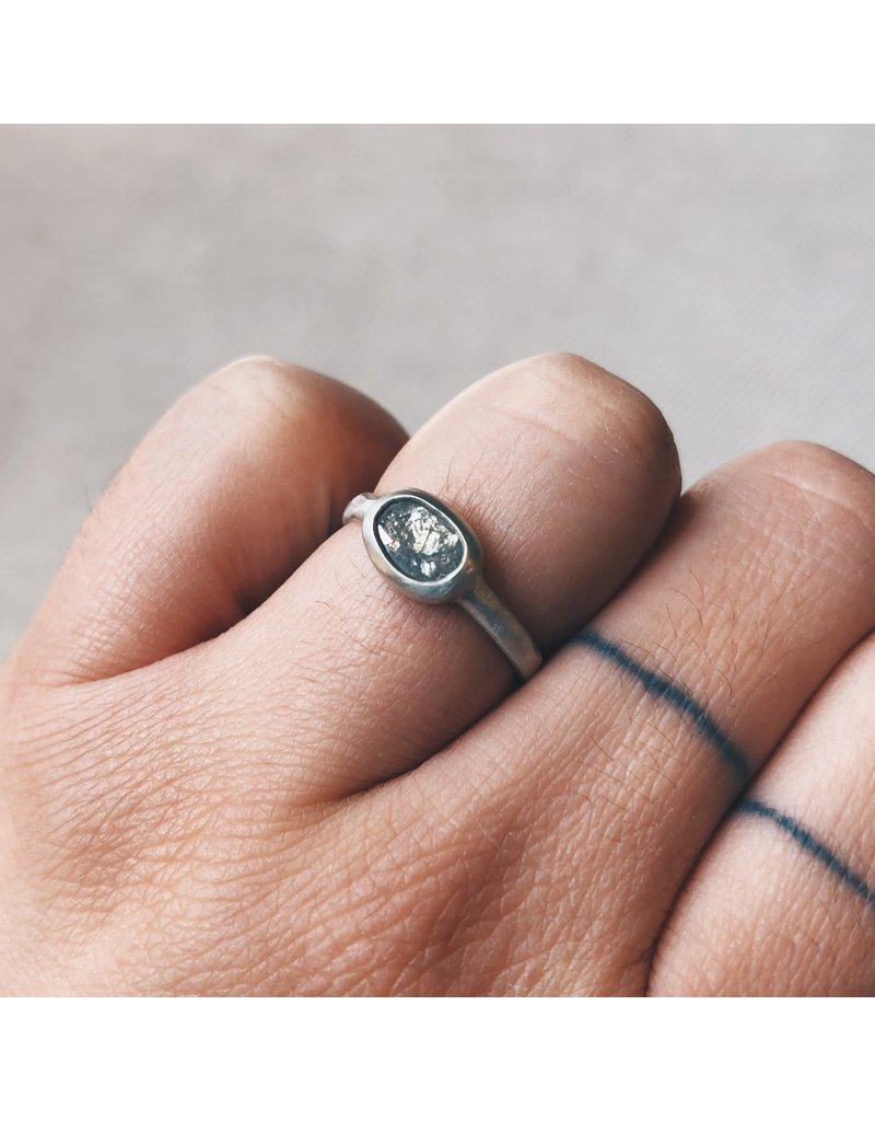 Oval Diamond Slice Ring in Silver