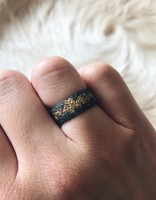 Wide Fog Sand Band in Oxidized Silver and 18k Gold