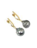 Tahitian Pearl Drop Earrings in 18k Yellow Gold