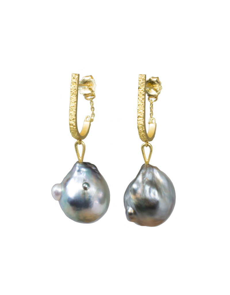 Tahitian Pearl Drop Earrings in 18k Yellow Gold