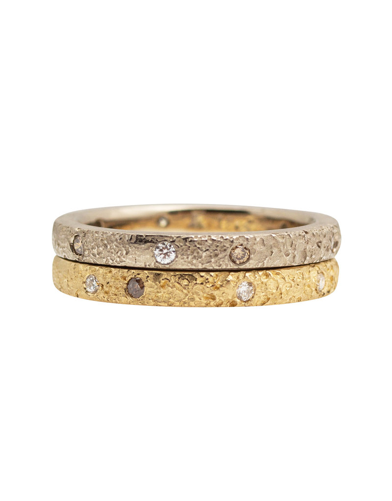 2.5mm Topography Band in 14k Yellow Gold with White & Cognac Diamonds