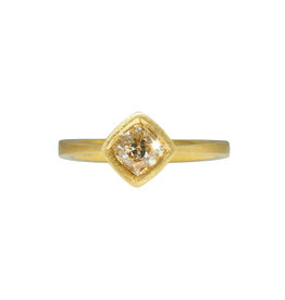 Rounded Square Diamond Solitaire Ring in 18k Yellow Gold