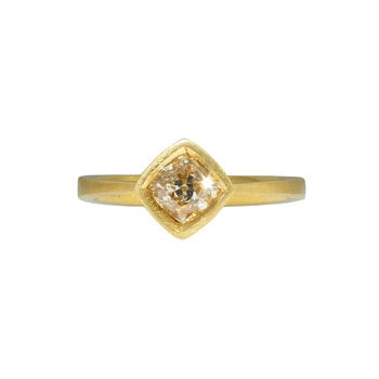 Rounded Square Diamond Solitaire Ring in 18k Yellow Gold