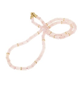 Rose Quartz Bead Necklace with Brass Discs and Bronze Clasp