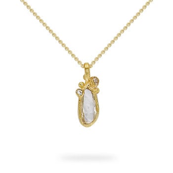 Raw Diamond Pendant in 18k Yellow Gold