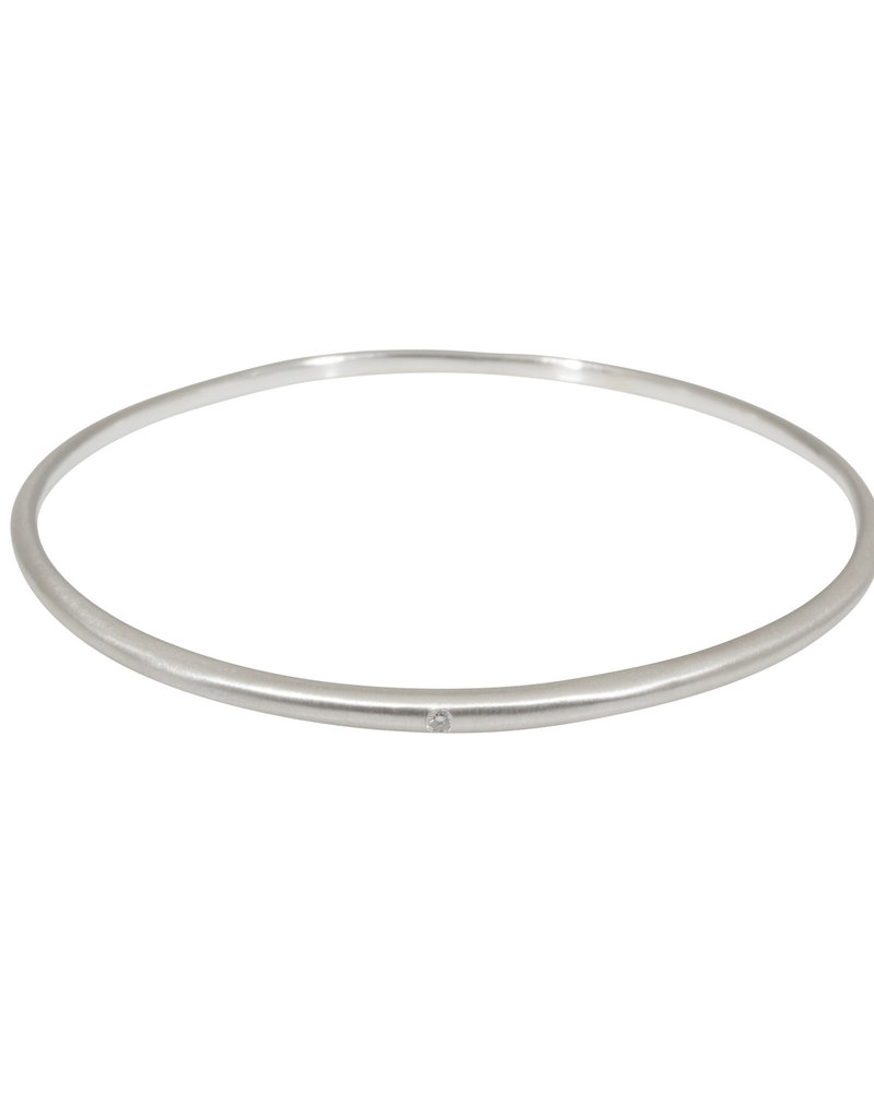 Delicate Tapered Bangle in Silver with White Diamond