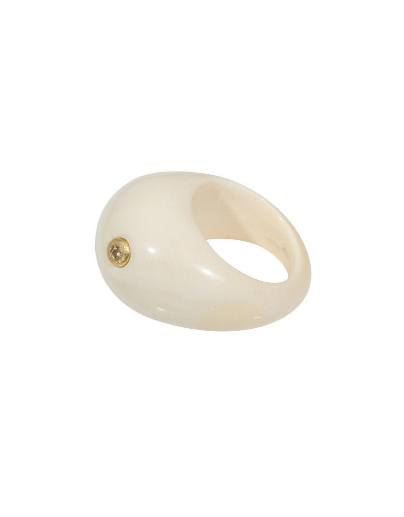 Fossilized Walrus Ivory Ring with 18k Yellow Gold and 2mm Cognac Diamond