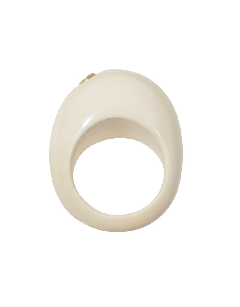 Fossilized Walrus Ivory Ring with 18k Yellow Gold and 2mm Cognac Diamond
