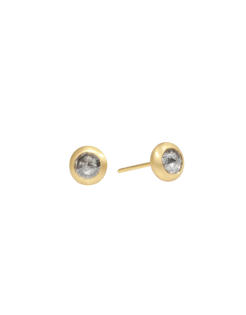 Salt and Pepper Rosecut Post Earrings in 18k Gold