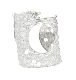 Circle Cuff Bracelet with Black Diamonds in Silver