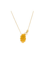 Amber Cluster Necklace with Yellow Pearl and Gold Bead