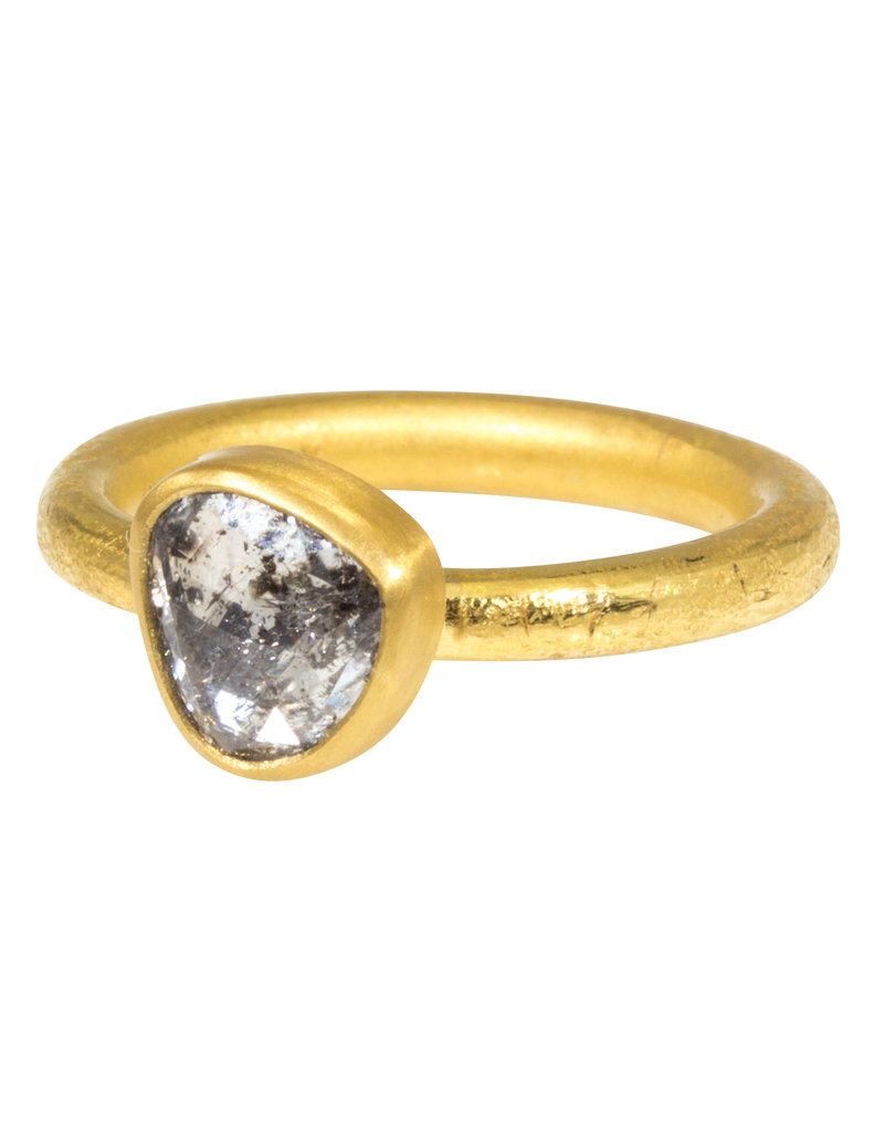 Salt and Pepper Diamond on 22k Gold Band Ancient Texture