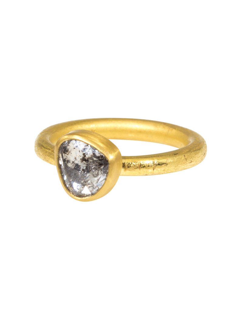 Salt and Pepper Diamond on 22k Gold Band Ancient Texture Shibumi Gallery