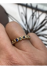 Marian Maurer Porch Band with 3mm Blue, Grey, & Green Sapphires in 18k Yellow Gold