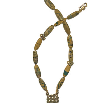 Chrysoprase in Matrix Necklace with Mosaic Tile & Clasp in Yellow Bronze