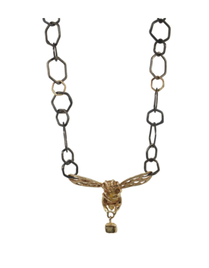 Alexis Pavlantos Bee Necklace in Oxidized Silver and 14k Gold with  Citrine and Alexandrite