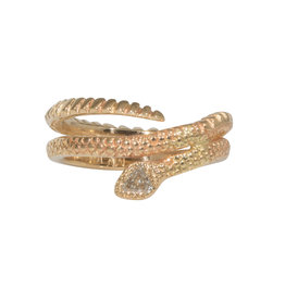 Ophidian Snake Ring with White Diamond in 14k Gold