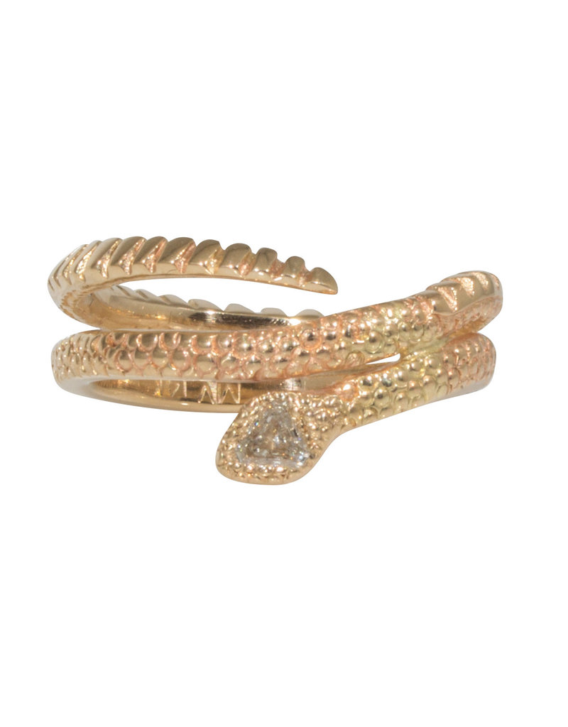 Ophidian Snake Ring with White Diamond in 14k Gold