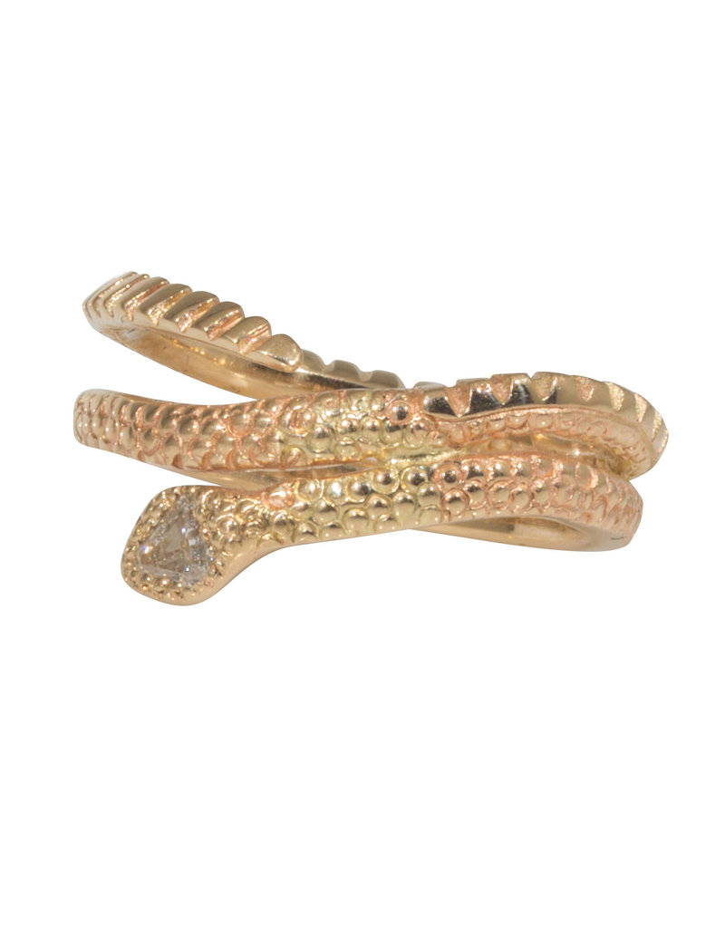 Ophidian Snake Ring with White Diamond in 14k Gold