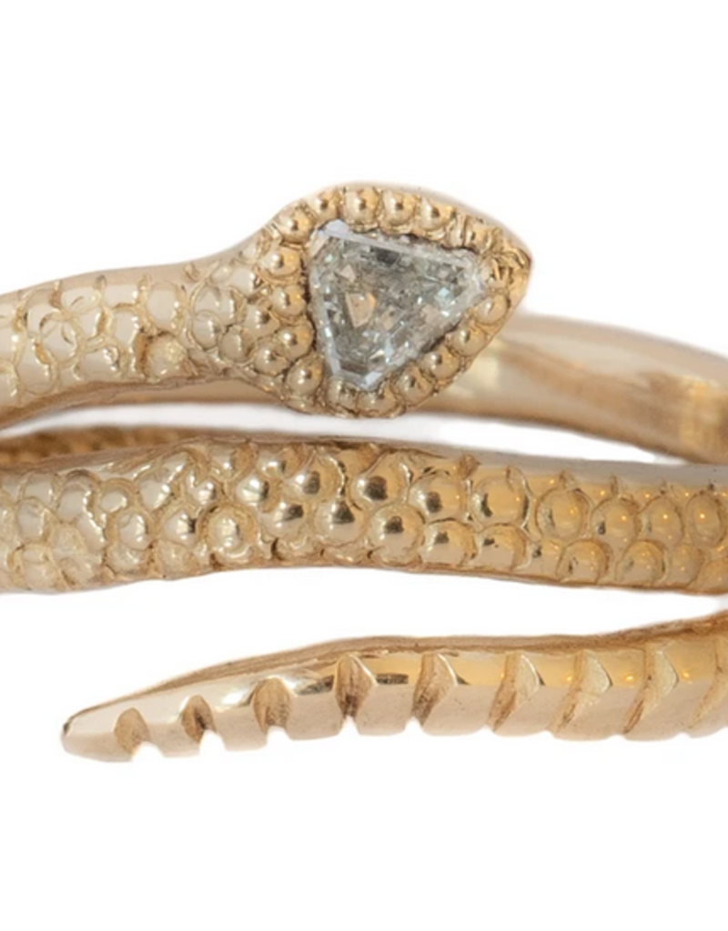 Ophidian Snake Ring with White Diamond in 14k Gold