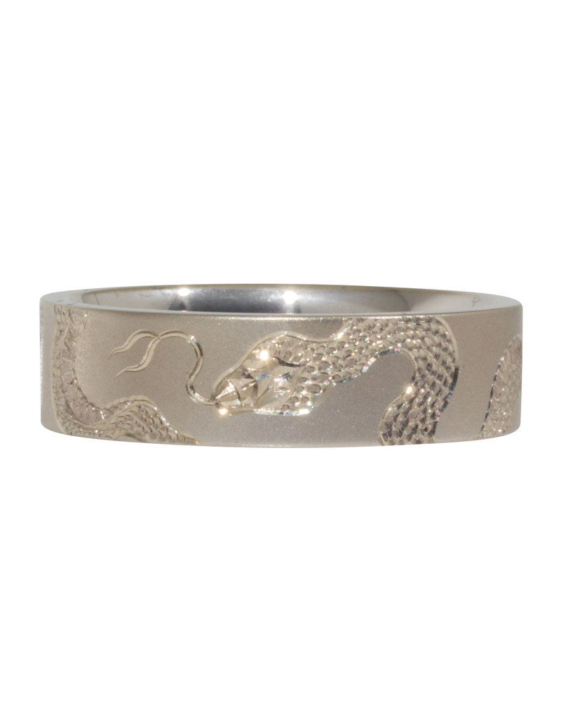 Snake Engraved Flat Band in 14k White Gold