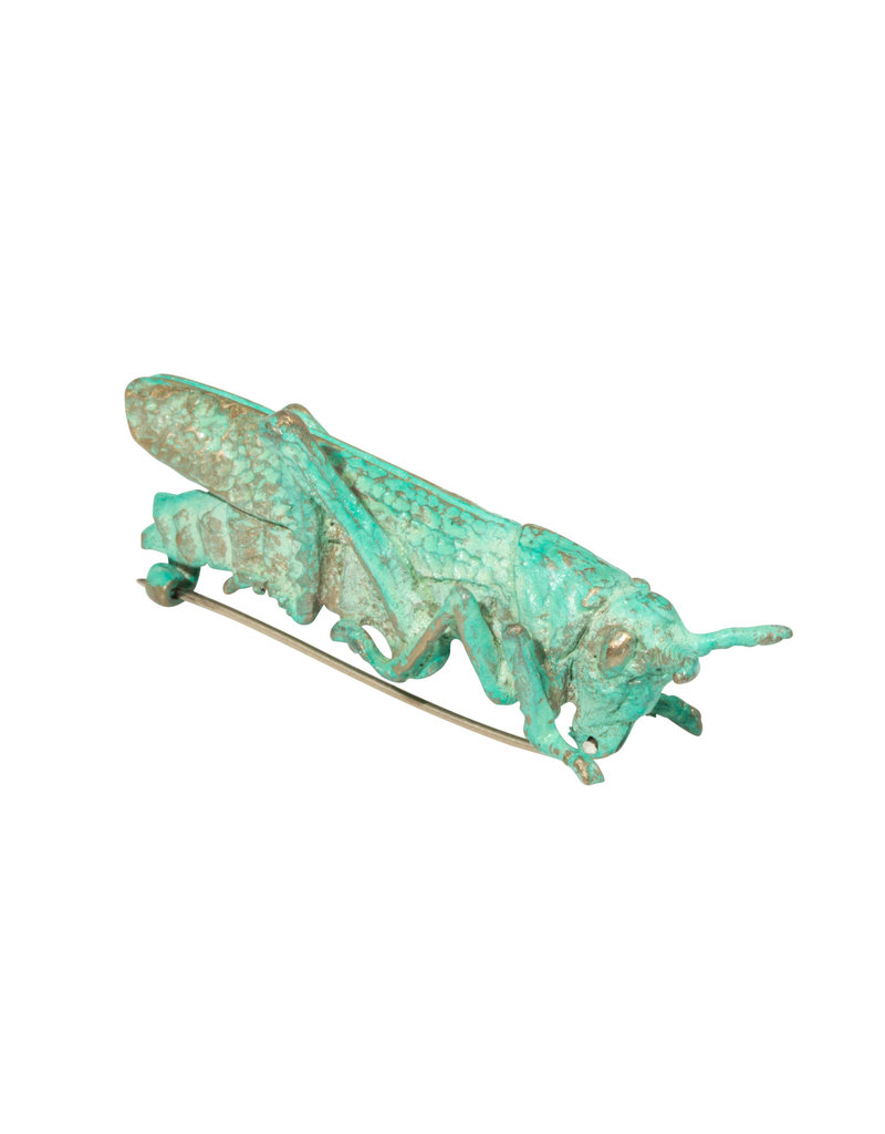 Green Grasshopper Brooch in Bronze