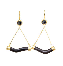 Black Diamond and Black Coral Stick Earrings in 18k Gold