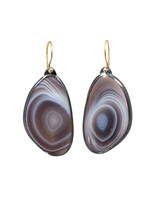 Botswana Agate Mussel Earrings in Oxidized Silver with 18k Yellow Gold