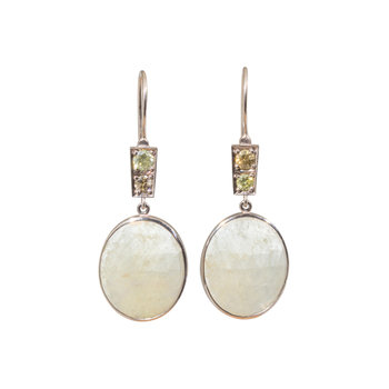 Earrings with White Sapphires and Yellow and Taupe Diamonds in 14k Palladium White Gold