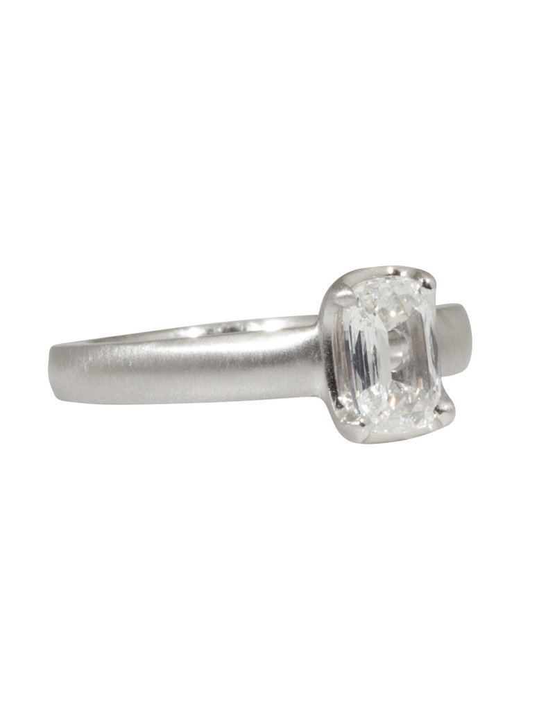 Scooped Prong Set Antique Cut Cushion Diamond in Platinum