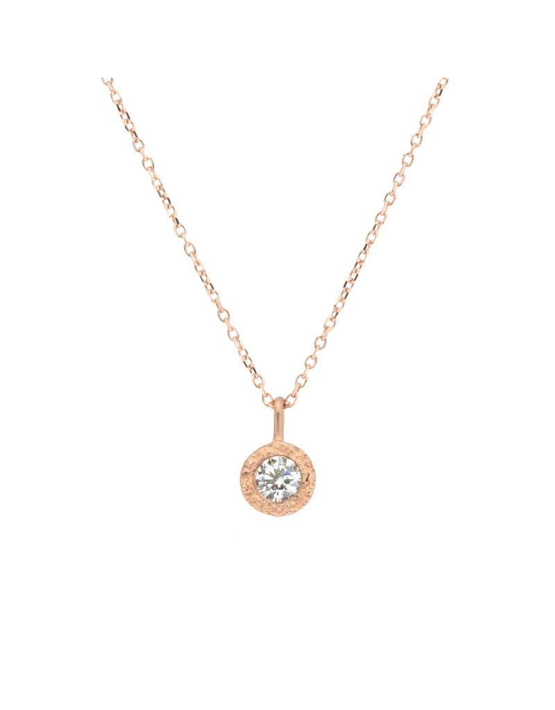 White Diamond Pendant in Sand-Textured 14k Rose Gold