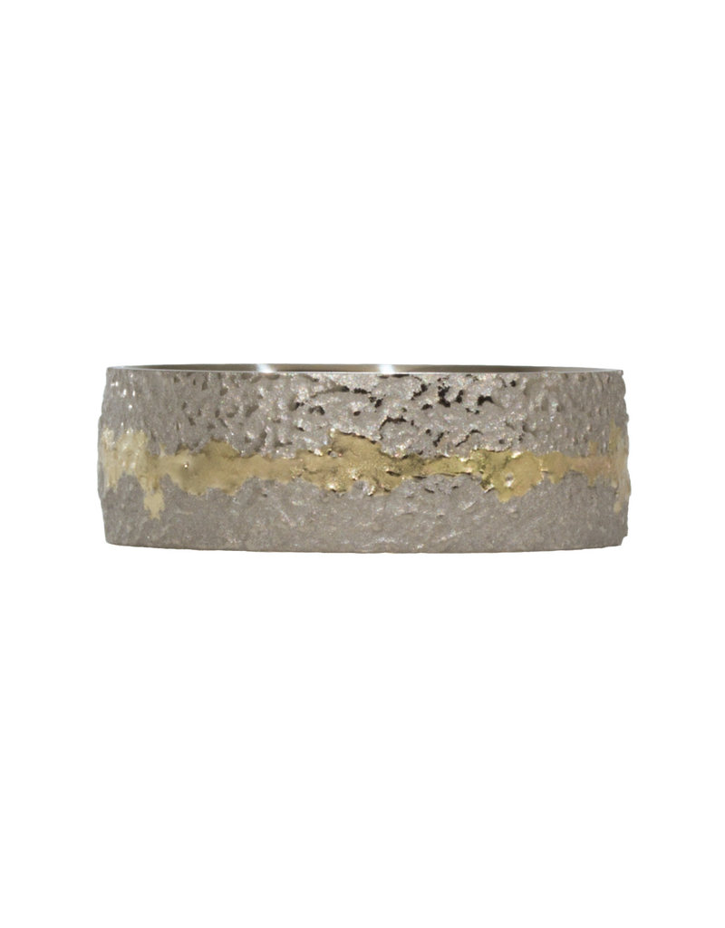 Wide Fog Band in Sand-Textured 14k Palladium White Gold