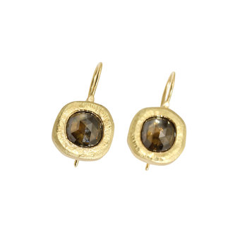 Rustic Cognac Diamond Dangle Earrings in 18k Yellow Gold
