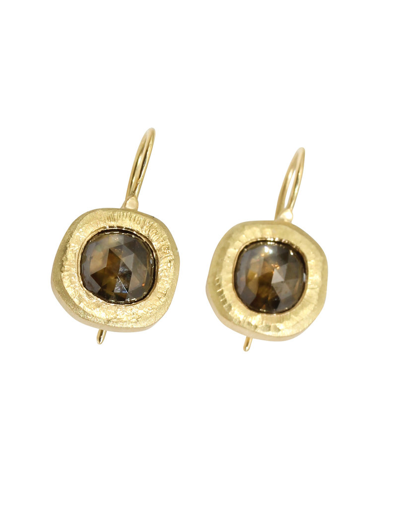 Rustic Cognac Diamond Dangle Earrings in 18k Yellow Gold