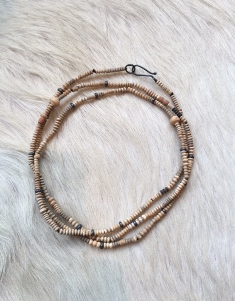 Ancient Malian Clay Bead Necklace with Oxidized Silver